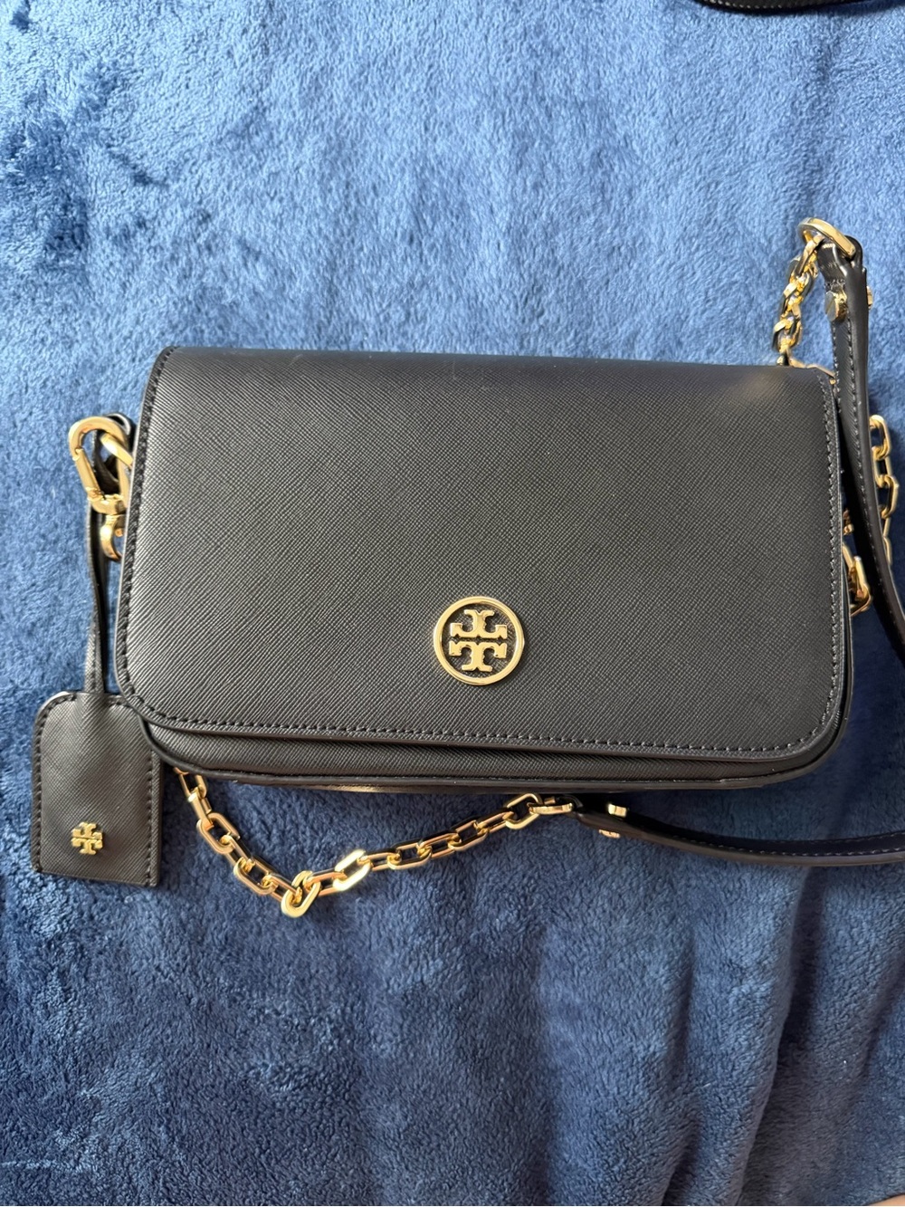 Tory Burch Black Leather Crossbody with Gold Chain Hardware